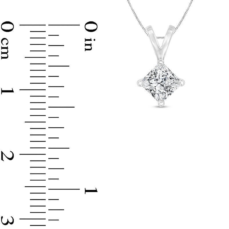 0.75 CT. Certified Princess-Cut Natural Clarity Enhanced Solitaire Pendant in 14K White Gold (I/VS2)