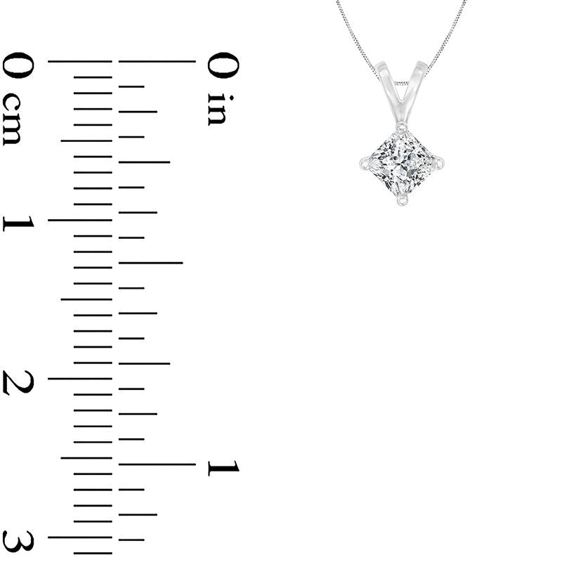 0.25 CT. Certified Princess-Cut Natural Clarity Enhanced Solitaire Pendant in 14K White Gold (I/SI2)