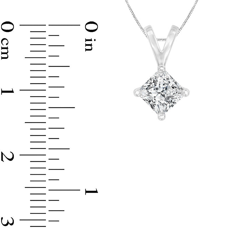 1 CT. Certified Princess-Cut Natural Clarity Enhanced Solitaire Pendant in 14K White Gold (I/SI2)