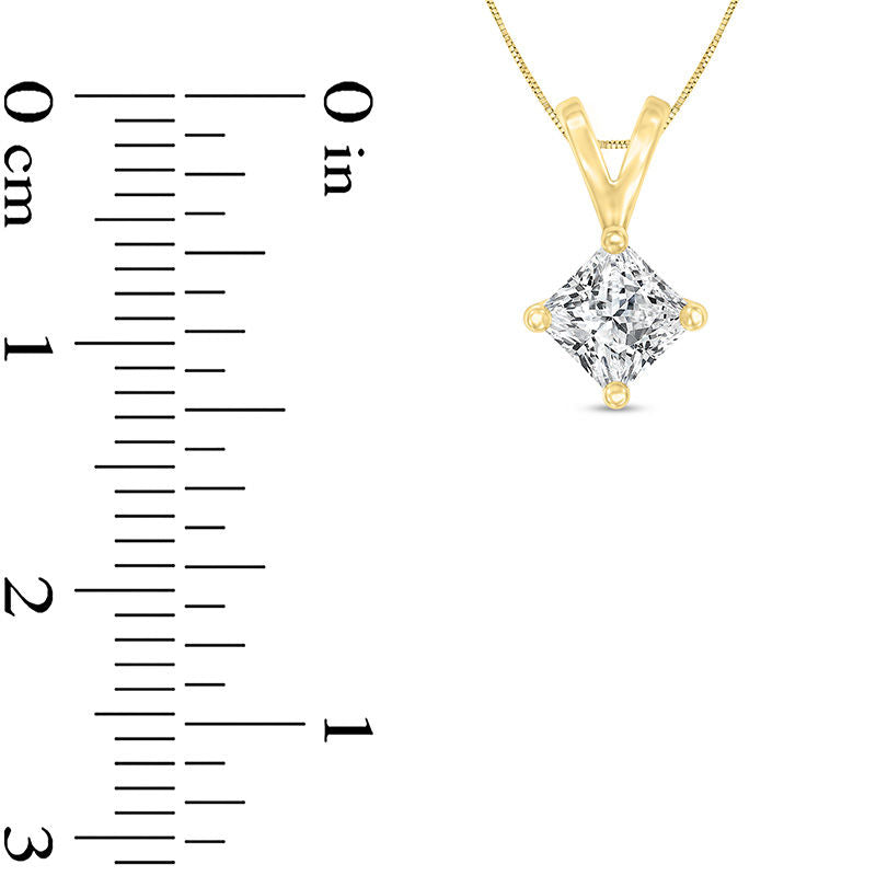 0.75 CT. Certified Princess-Cut Natural Clarity Enhanced Solitaire Pendant in 14K Gold (I/SI2)