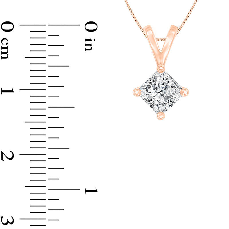 1 CT. Certified Princess-Cut Natural Clarity Enhanced Solitaire Pendant in 14K Rose Gold (I/VS2)