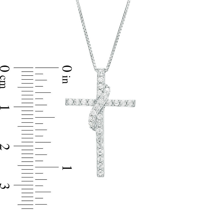 0.5 CT. T.W. Natural Diamond Cross with Sash Pendant in 10K White Gold