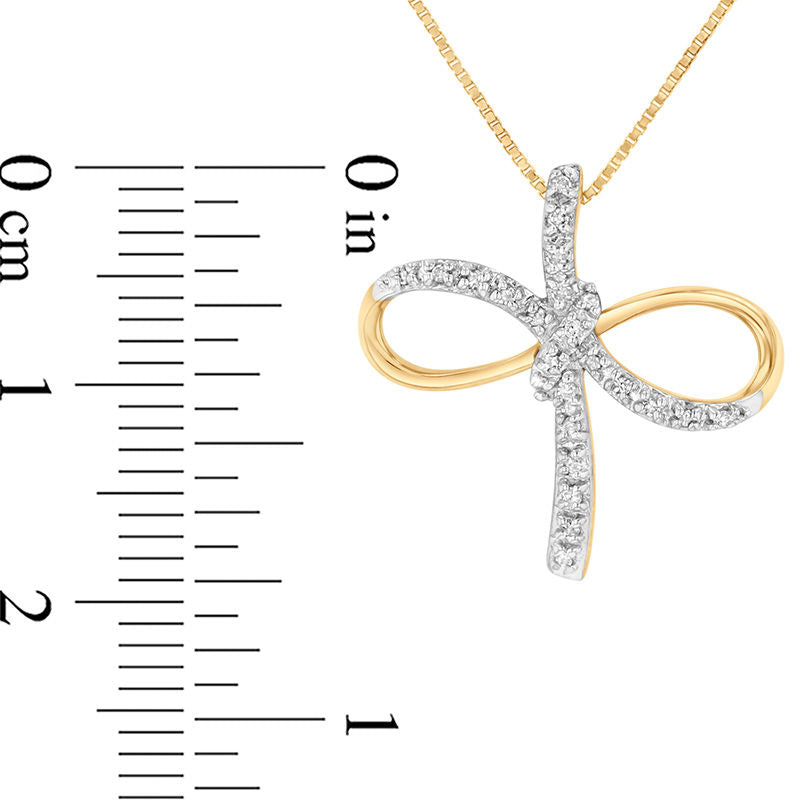 0.1 CT. T.W. Natural Diamond Ribbon Cross Pendant in 14K Two-Tone Gold