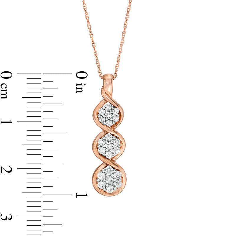 0.33 CT. T.W. Composite Natural Diamond Triple Drop Pendant in 10K Rose Gold