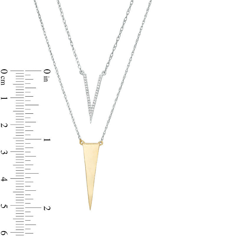 0.1 CT. T.W. Natural Diamond Elongated Triangle Layered Necklace in Sterling Silver and 10K Yellow Gold - 20"