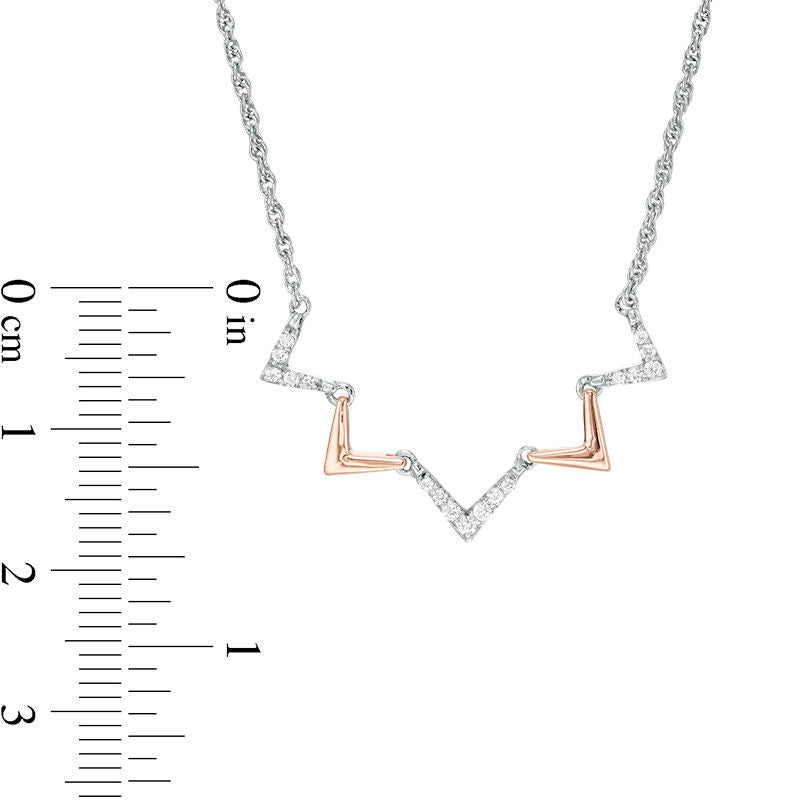 0.13 CT. T.W. Natural Diamond Alternating Chevron Necklace in Sterling Silver and 10K Rose Gold - 16.5"