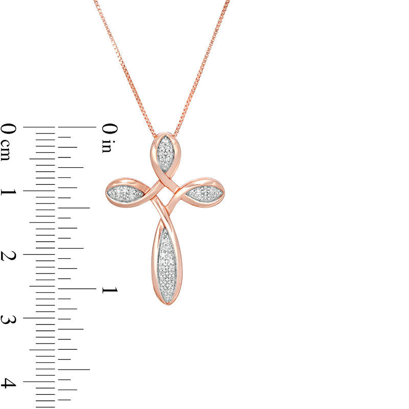 0.13 CT. T.W. Natural Diamond Loop Cross Pendant in 10K Rose Gold