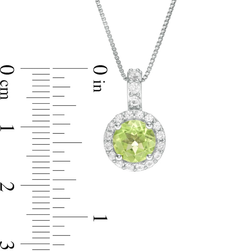 7.0mm Peridot and Lab-Created White Sapphire Frame Drop Pendant in Sterling Silver