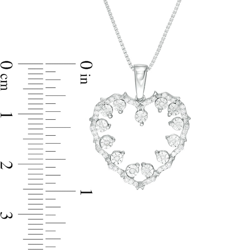 0.1 CT. T.W. Natural Diamond Vine Heart Pendant in Sterling Silver