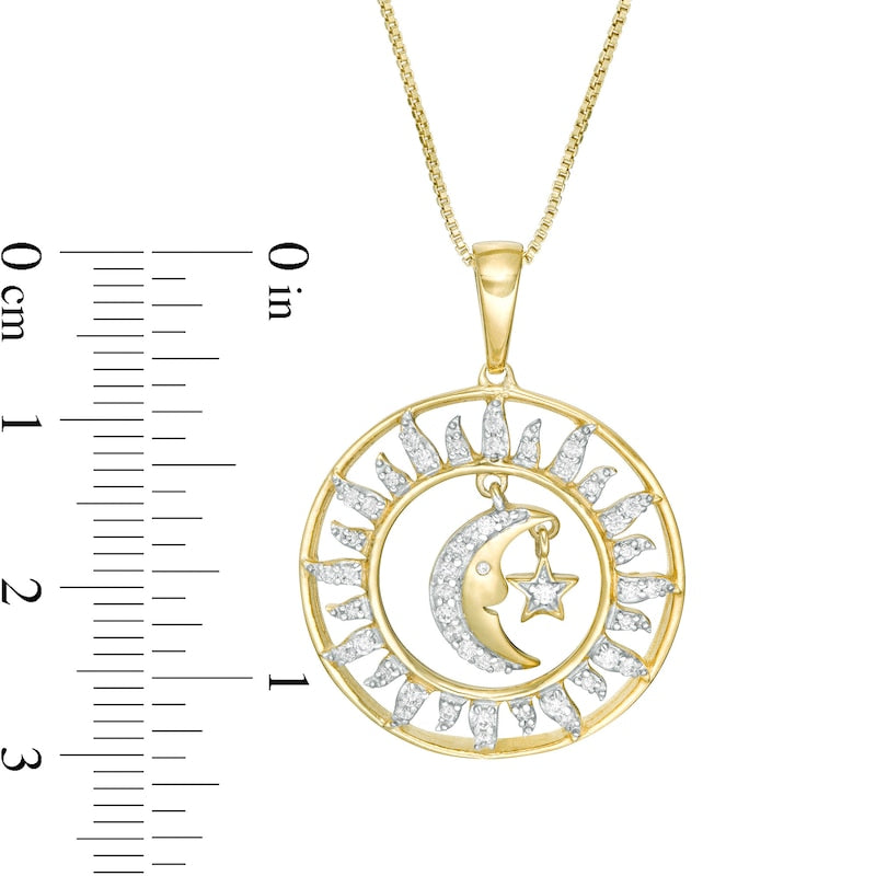 0.25 CT. T.W. Natural Diamond Sun, Moon and Star Pendant in Sterling Silver with 14K Gold Plate