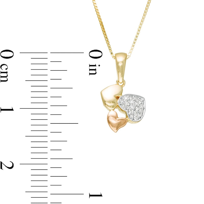 Natural Diamond Accent Heart Cluster Pendant in 10K Tri-Tone Gold