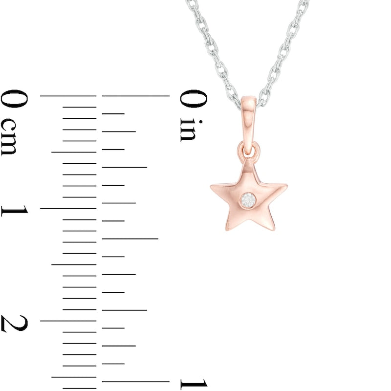 Natural Diamond Accent Star and Star Outline Pendant Set in Sterling Silver and 10K Rose Gold