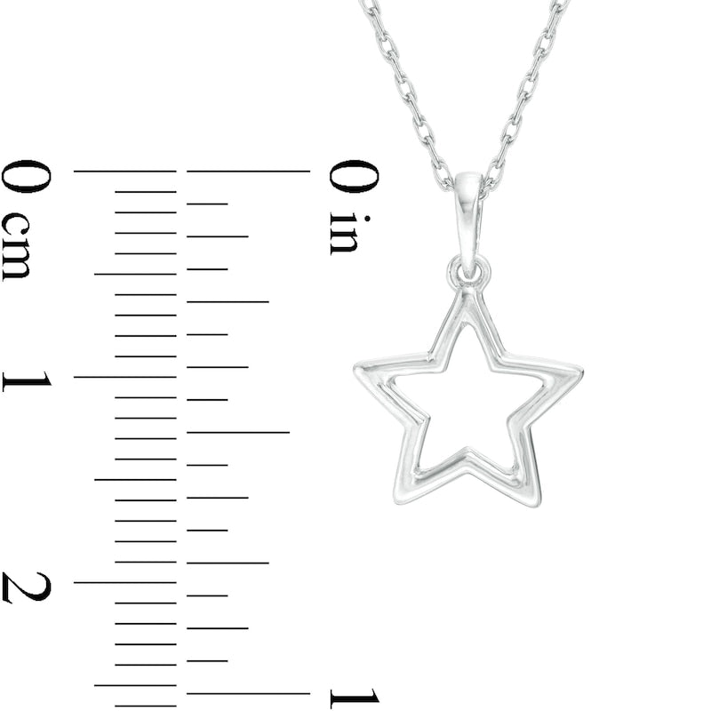 Natural Diamond Accent Star and Star Outline Pendant Set in Sterling Silver and 10K Rose Gold