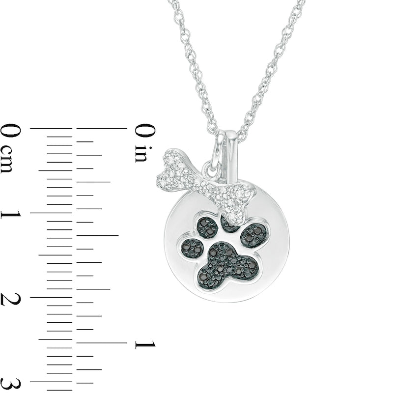 0.1 CT. T.W. Enhanced Black and White Natural Diamond Bone and Paw Print Disc Charm Pendant in Sterling Silver