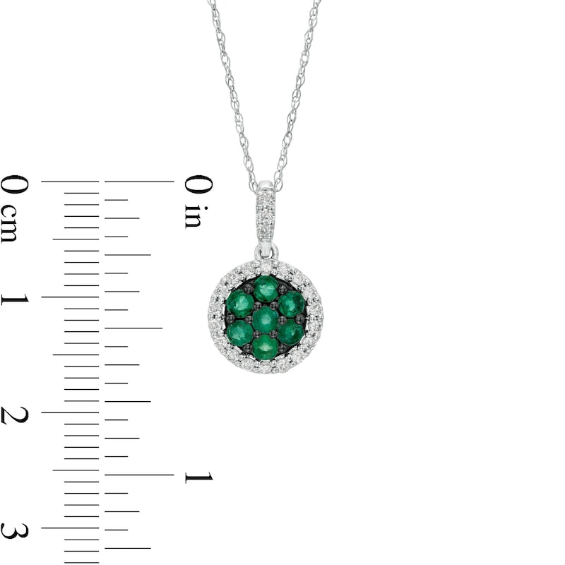 Emerald and 0.17 CT. T.W. Natural Diamond Composite Frame Drop Pendant in 14K White Gold