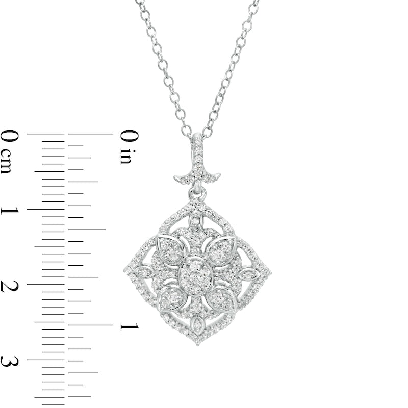 0.5 CT. T.W. Natural Diamond Ornate Flower Antique Vintage-Style Pendant in 10K White Gold