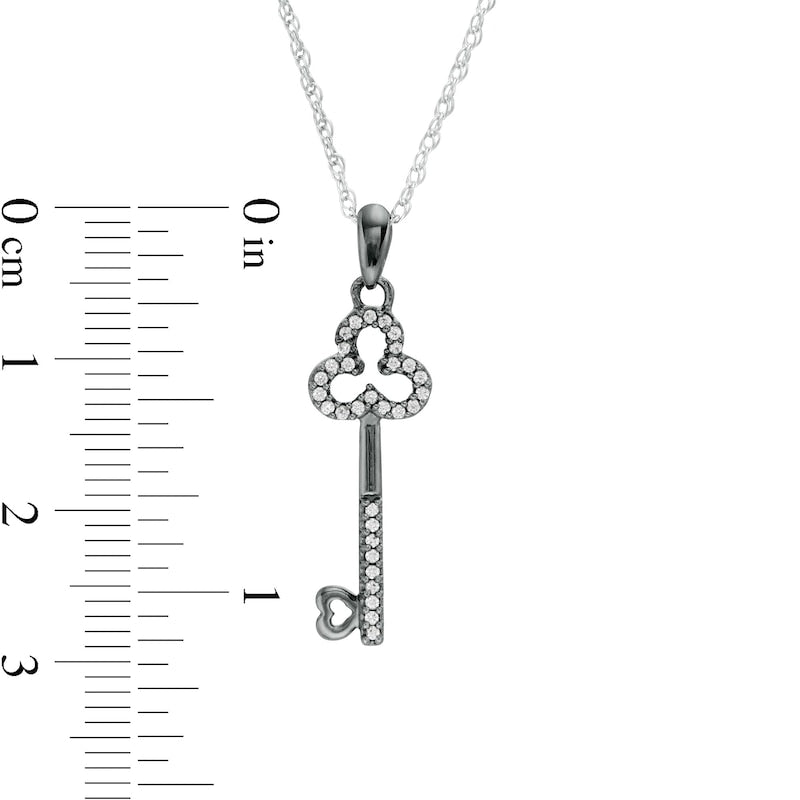 0.13 CT. T.W. Natural Diamond Clover-Top Key with Heart Pendant in Sterling Silver and Black Rhodium