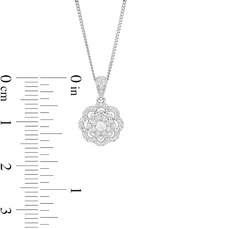 0.25 CT. T.W. Natural Diamond Frame Flower Drop Pendant in 10K White Gold