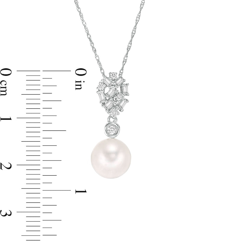 8.0mm Cultured Freshwater Pearl and 0.17 CT. T.W. Natural Diamond Teardrop Scatter Pendant in 10K White Gold