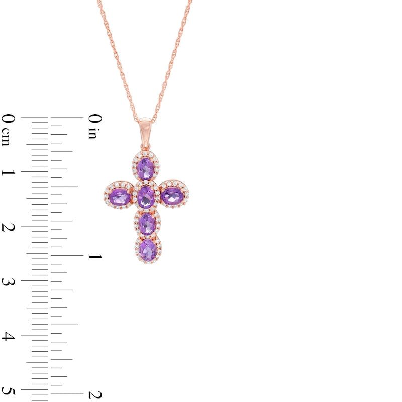 Oval Amethyst and 0.2 CT. T.W. Natural Diamond Frame Cross Pendant in 10K Rose Gold