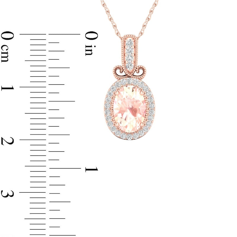 Oval Morganite and 0.1 CT. T.W. Natural Diamond Frame Antique Vintage-Style Pendant in 10K Rose Gold