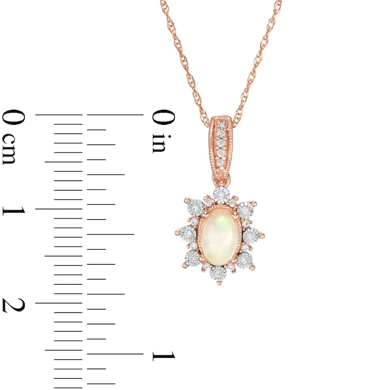 Oval Opal and 0.07 CT. T.W. Natural Diamond Sun Frame Antique Vintage-Style Pendant in 10K Rose Gold