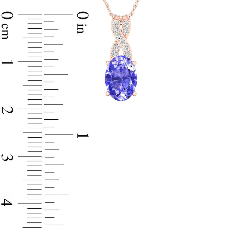 Oval Tanzanite and 0.05 CT. T.W. Natural Diamond "X" Drop Pendant in 10K Rose Gold