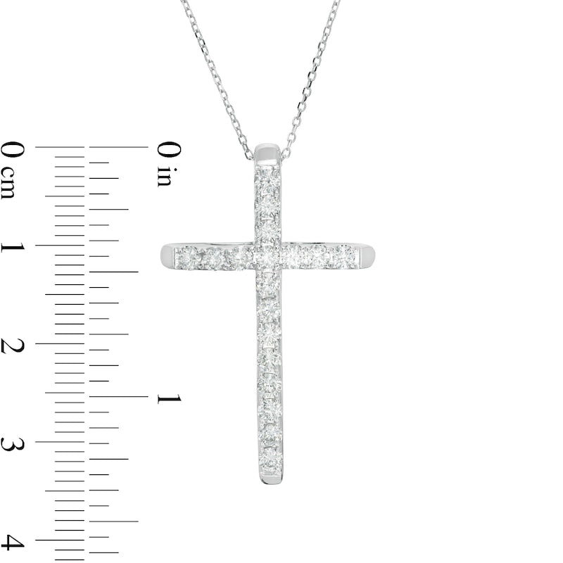 1 CT. T.W. Certified Natural Diamond Cross Pendant in 14K White Gold