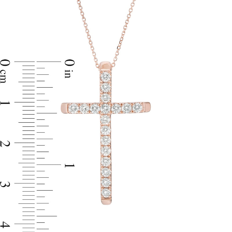 1 CT. T.W. Certified Natural Diamond Cross Pendant in 14K Rose Gold (H/I1)