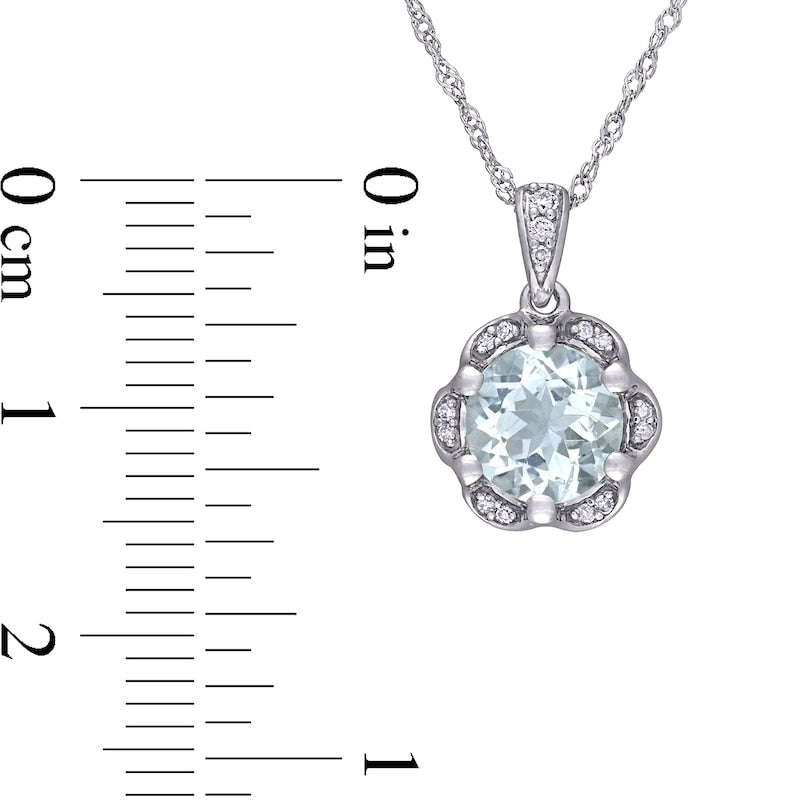 7.0mm Aquamarine and 0.05 CT. T.W. Natural Diamond Frame Flower Drop Pendant in 14K White Gold - 17"