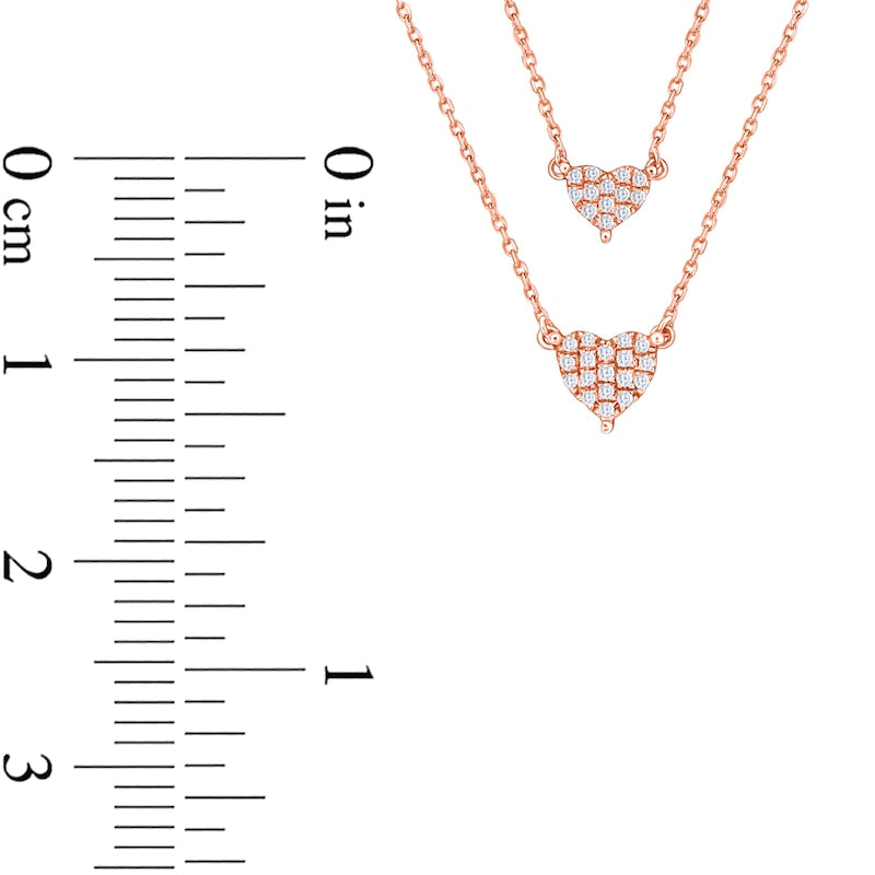 0.1 CT. T.W. Natural Diamond Double Heart Double Strand Layered Necklace in 10K Rose Gold