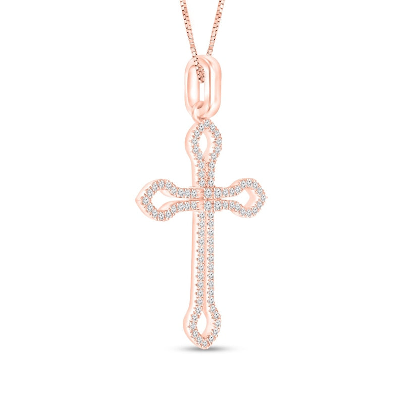 0.33 CT. T.W. Natural Diamond Flared Cross Outline Pendant in 10K Rose Gold