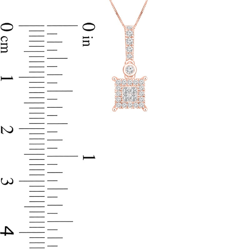 0.25 CT. T.W. Quad Princess-Cut Natural Diamond Frame Drop Pendant in 10K Rose Gold