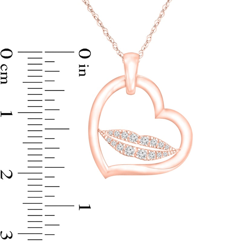 0.1 CT. T.W. Natural Diamond Tilted Heart Outline with Lips Pendant in 10K Rose Gold