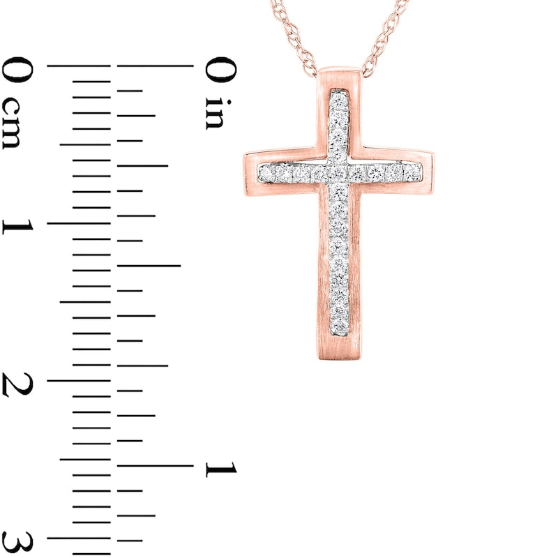 0.1 CT. T.W. Natural Diamond Layered Cross Pendant in 10K Rose Gold