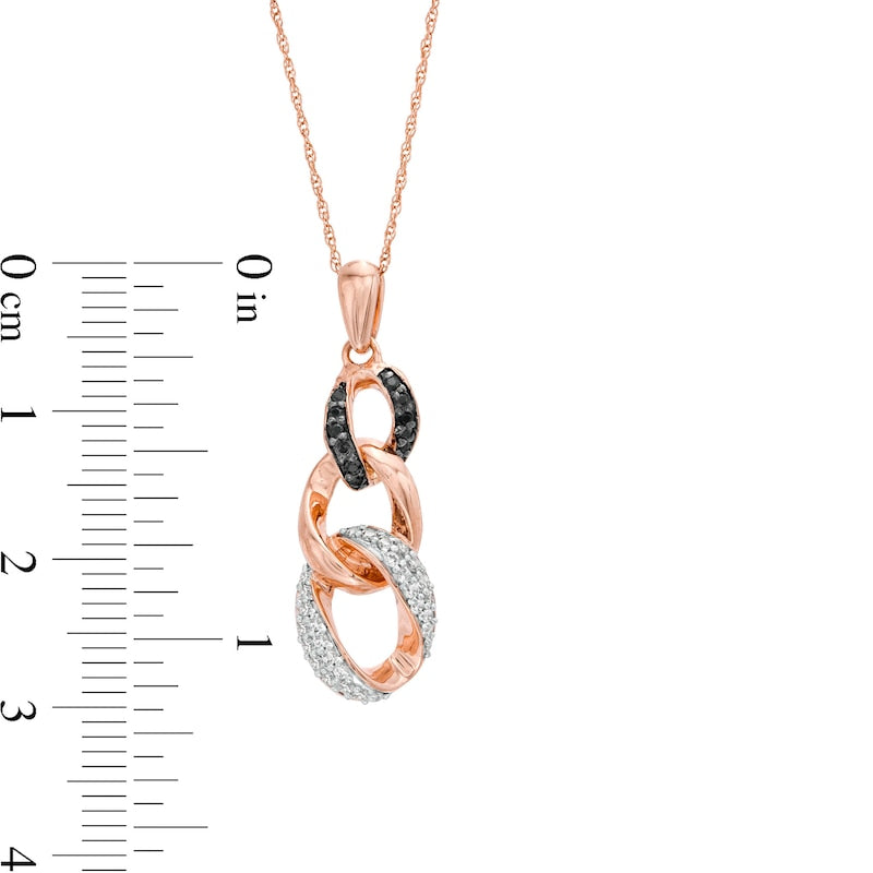 0.25 CT. T.W. Enhanced Black and White Natural Diamond Graduated Three Link Chain Drop Pendant in 10K Rose Gold