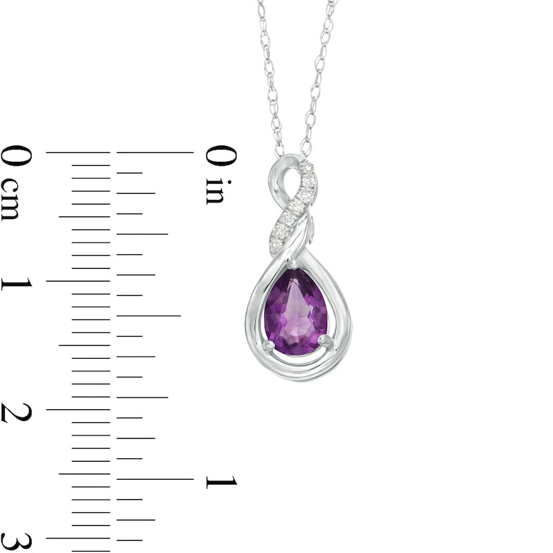 Pear-Shaped Amethyst and Natural Diamond Accent Cascading Teardrop Pendant in 10K White Gold