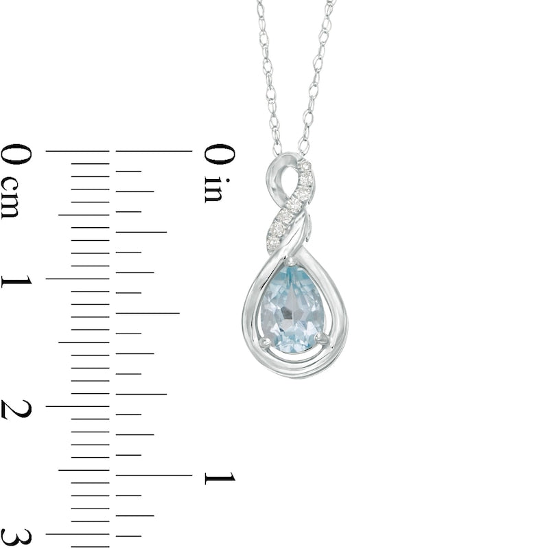 Pear-Shaped Aquamarine and Natural Diamond Accent Cascading Teardrop Pendant in 10K White Gold