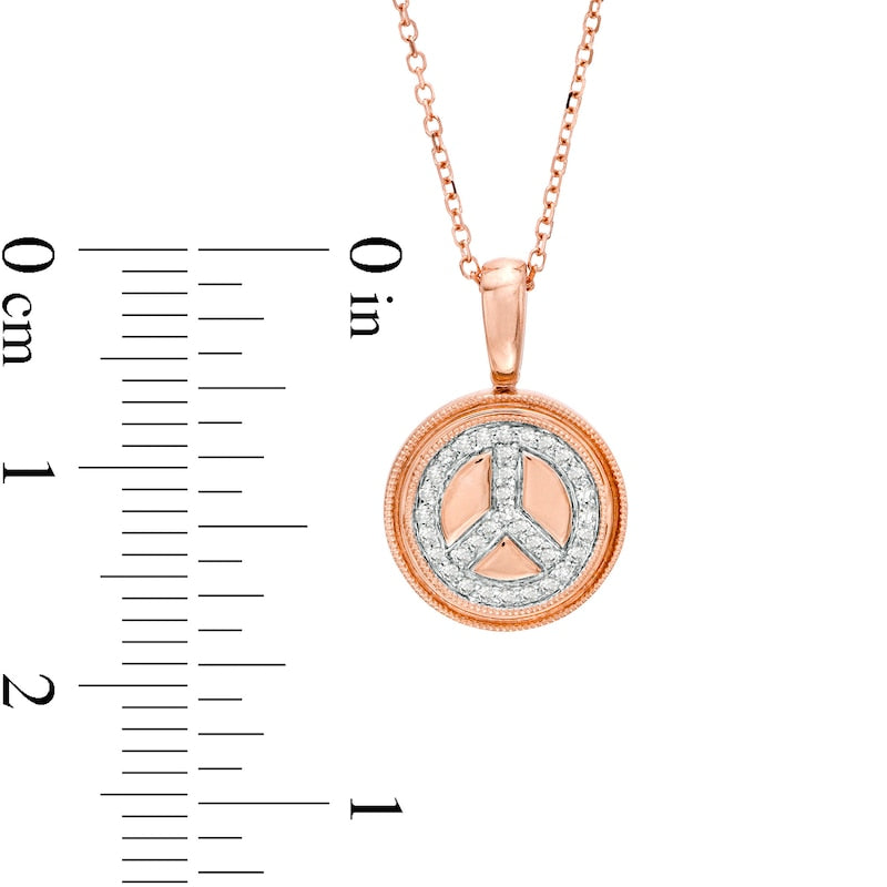 0.1 CT. T.W. Natural Diamond Peace Sign Beaded Frame Disc Pendant in 14K Rose Gold