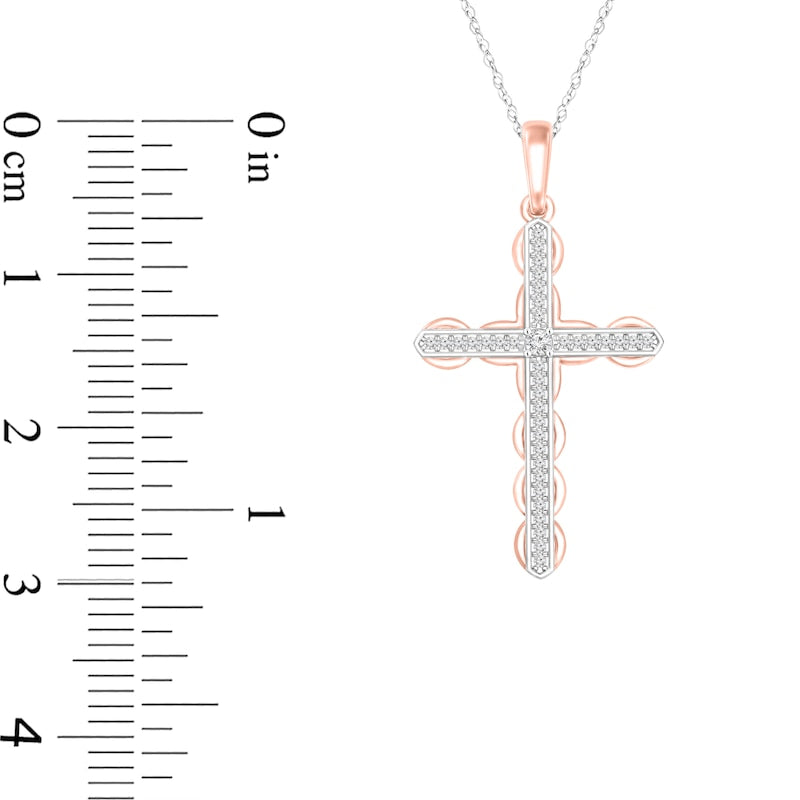 0.07 CT. T.W. Natural Diamond Scalloped Cross Pendant in 10K Two-Tone Gold