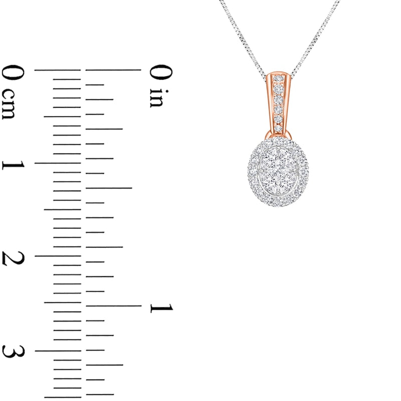 0.17 CT. T.W. Composite Natural Diamond Oval Frame Drop Pendant in 10K Two-Tone Gold