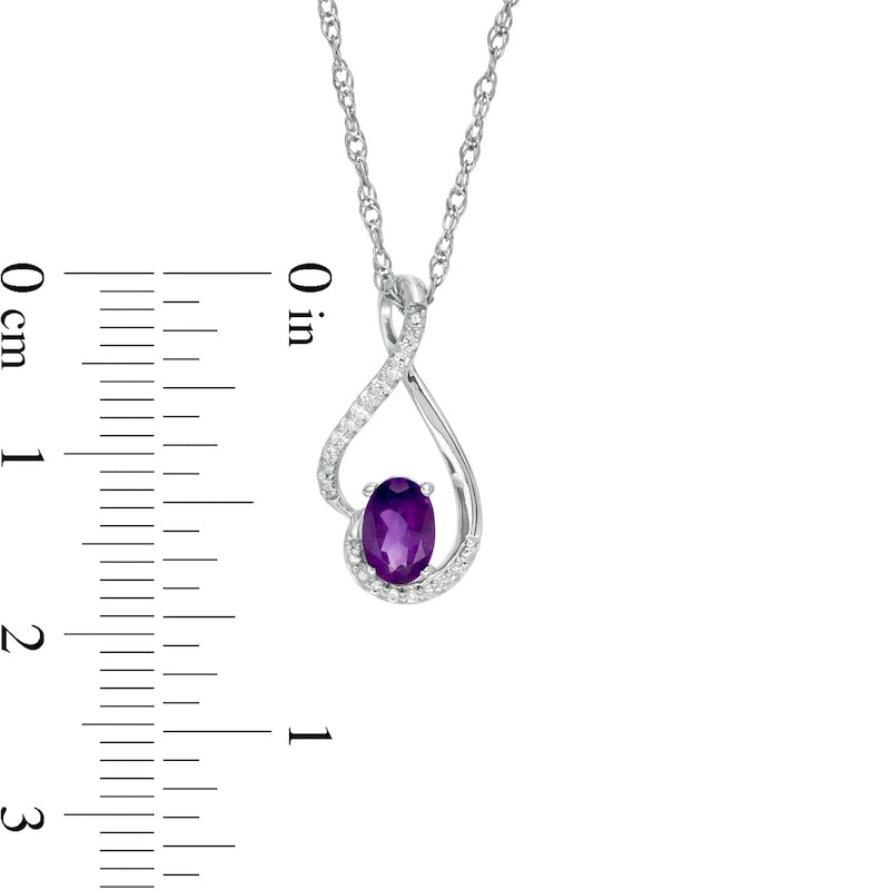 Oval Amethyst and 0.05 CT. T.W. Natural Diamond Teardrop Pendant in 10K White Gold