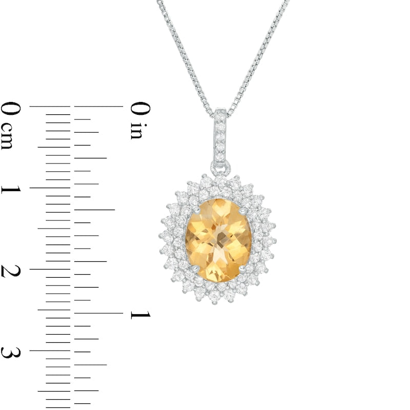 Oval Citrine and White Topaz Starburst Double Frame Pendant in Sterling Silver