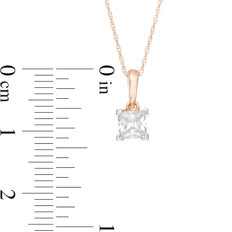 0.5 CT. Princess-Cut Natural Clarity Enhanced Solitaire Pendant in 10K Rose Gold