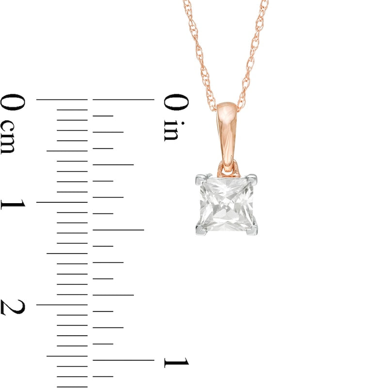 0.75 CT. Princess-Cut Natural Clarity Enhanced Solitaire Pendant in 10K Rose Gold