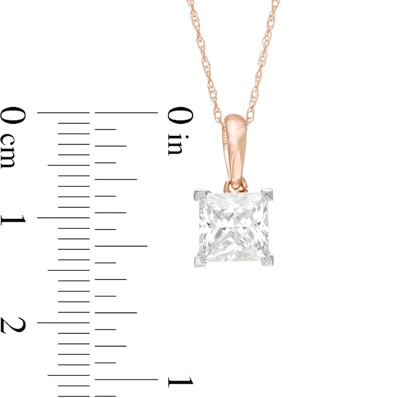 1 CT. Princess-Cut Natural Clarity Enhanced Solitaire Pendant in 10K Rose Gold