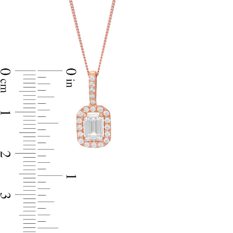 1 CT. T.W. Certified Emerald-Cut Natural Diamond Octagonal Frame Drop Pendant in 14K Rose Gold (I/I1)