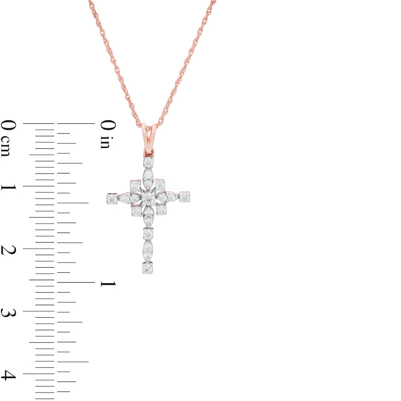 0.25 CT. T.W. Natural Diamond Art Deco Cross Pendant in 10K Rose Gold