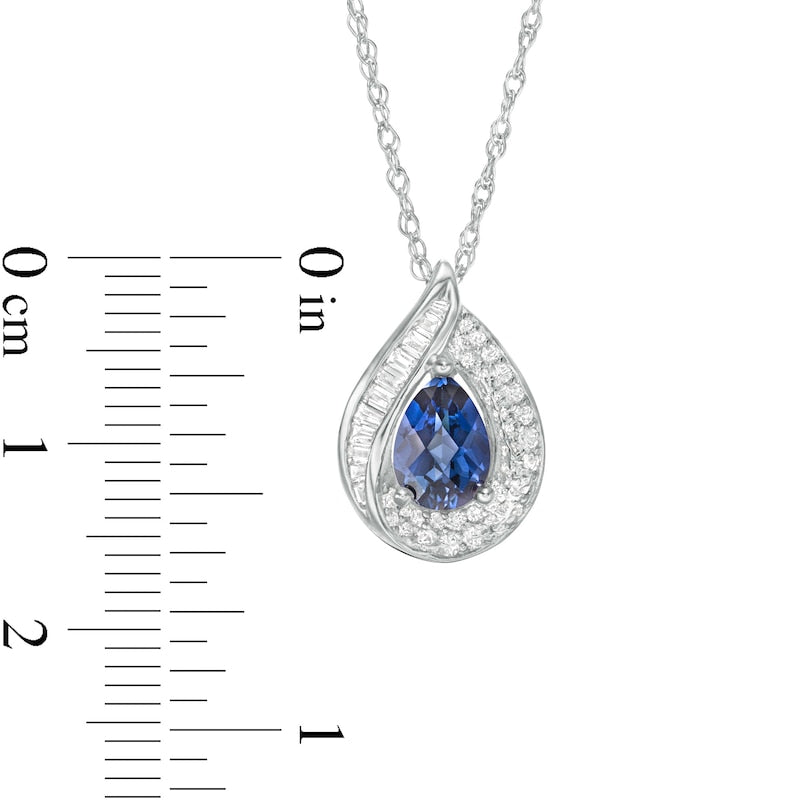 Pear-Shaped Lab-Created Blue and White Sapphire Teardrop Pendant in Sterling Silver