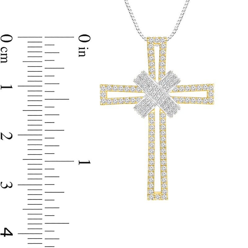 0.75 CT. T.W. Natural Diamond "X" Cross Outline Pendant in 10K Two-Tone Gold